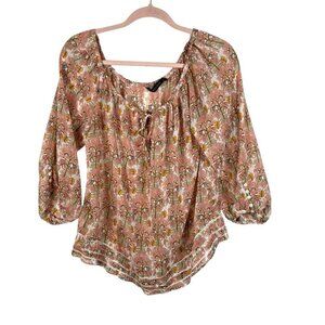 Zara Basic Floral‎ Butterfly Blouse Women’s Size Small Pink Boho Peasant crochet
